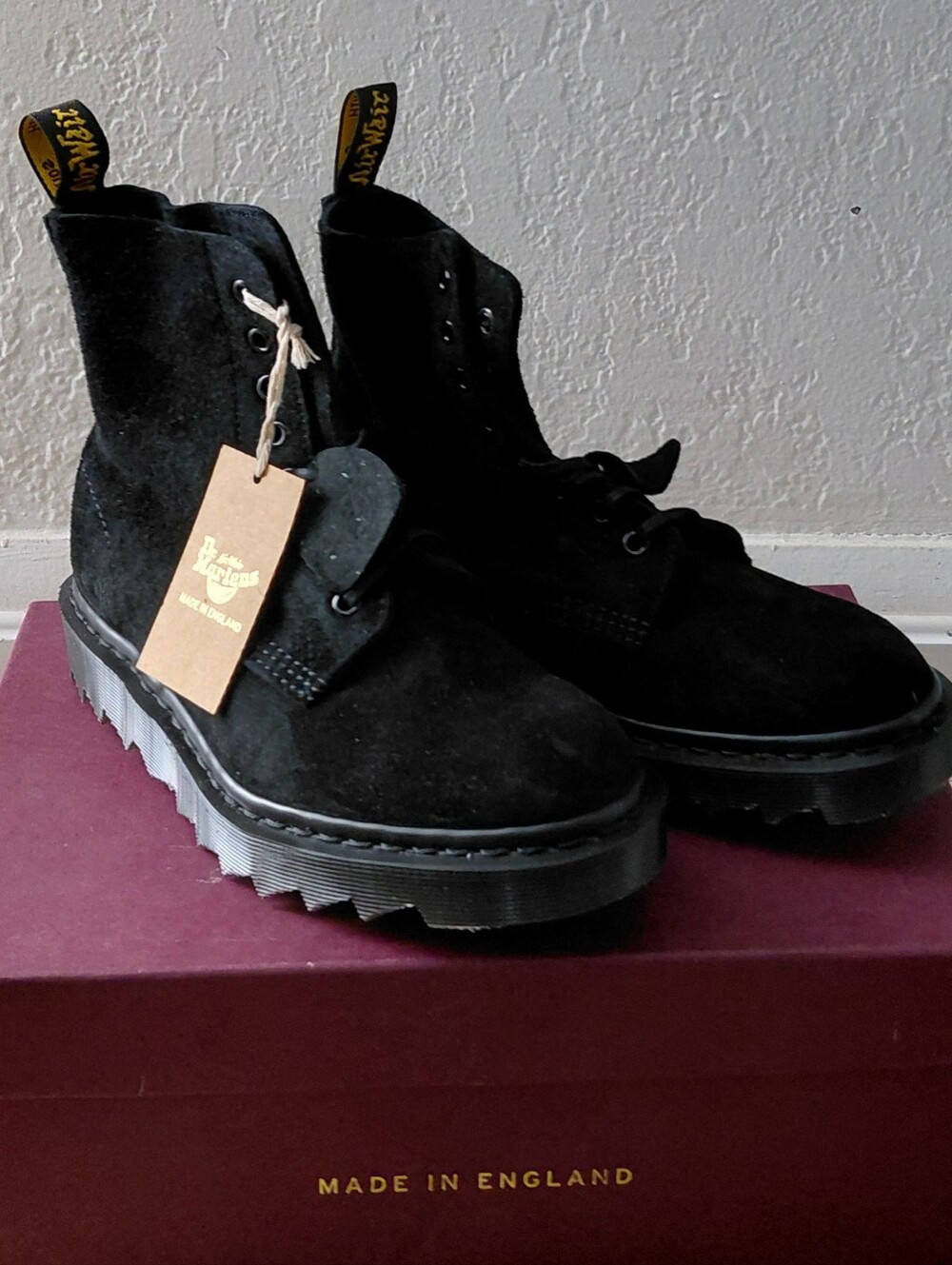 Dr. Martens Black Suede Chunky Lug Sole Boots 1460 Pascal